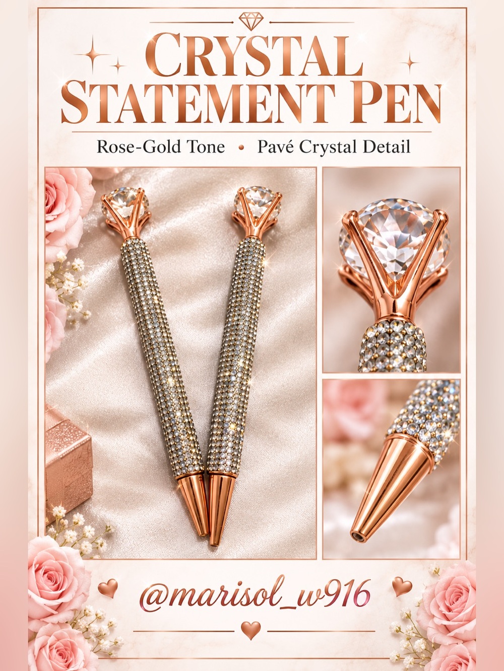 Rose-Gold Crystal Statement Pen – Pavé Crystal Detail